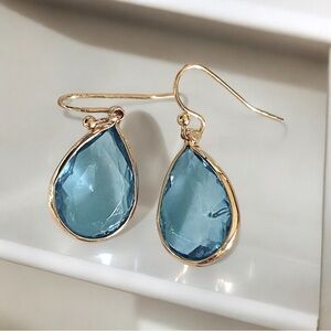 Gold Aquamarine Fishhook Drop
